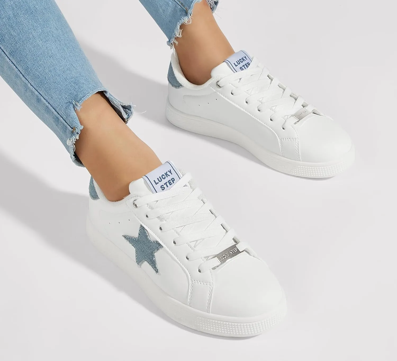 LUCKY STEP Women's Fashion Star Sneaker Lace Up Low Top Comfortable Cushioned Walking Shoes