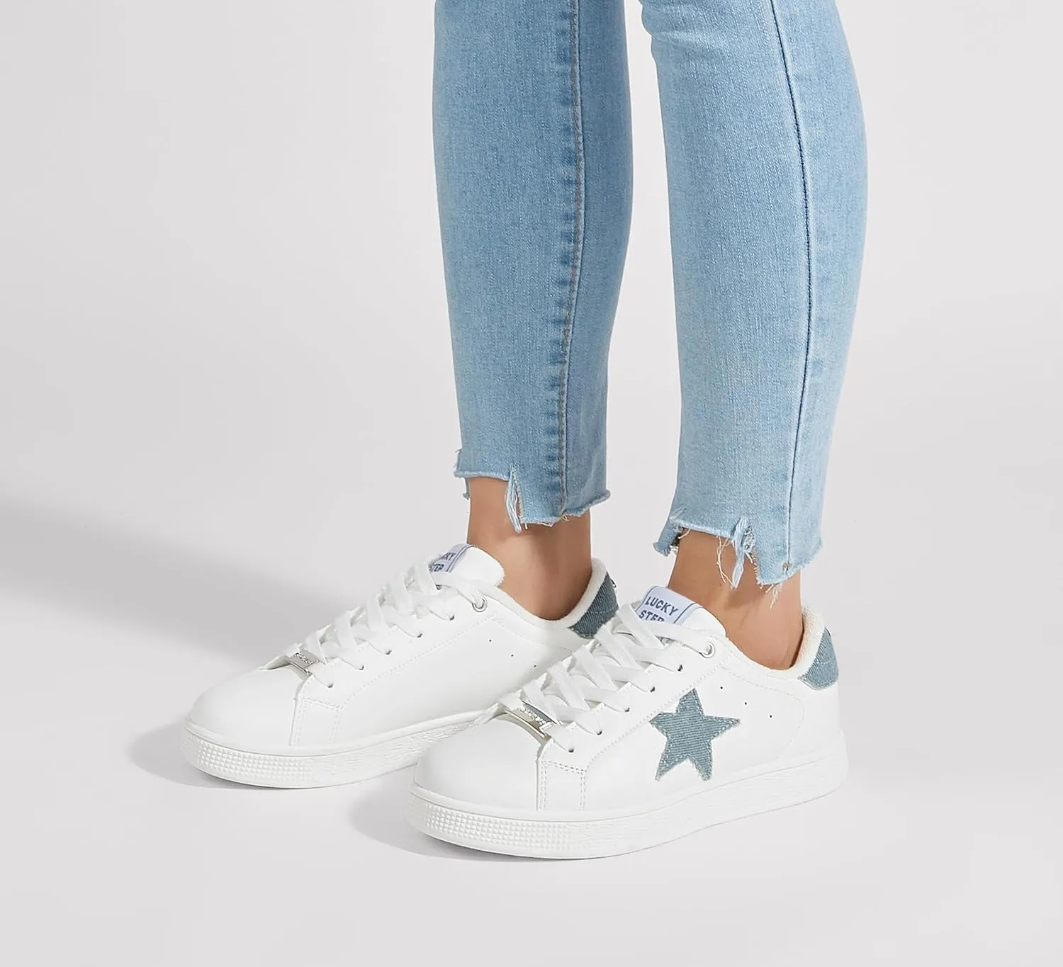 LUCKY STEP Women's Fashion Star Sneaker Lace Up Low Top Comfortable Cushioned Walking Shoes