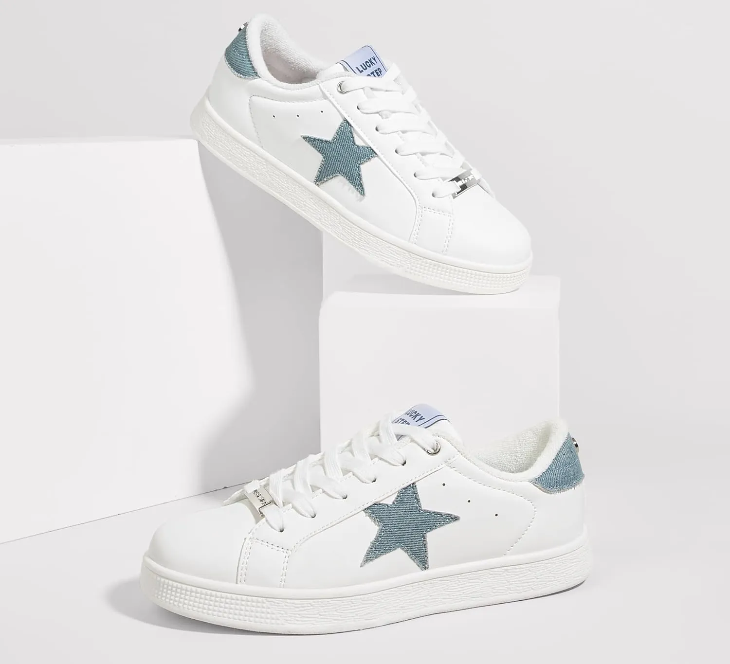 LUCKY STEP Women's Fashion Star Sneaker Lace Up Low Top Comfortable Cushioned Walking Shoes