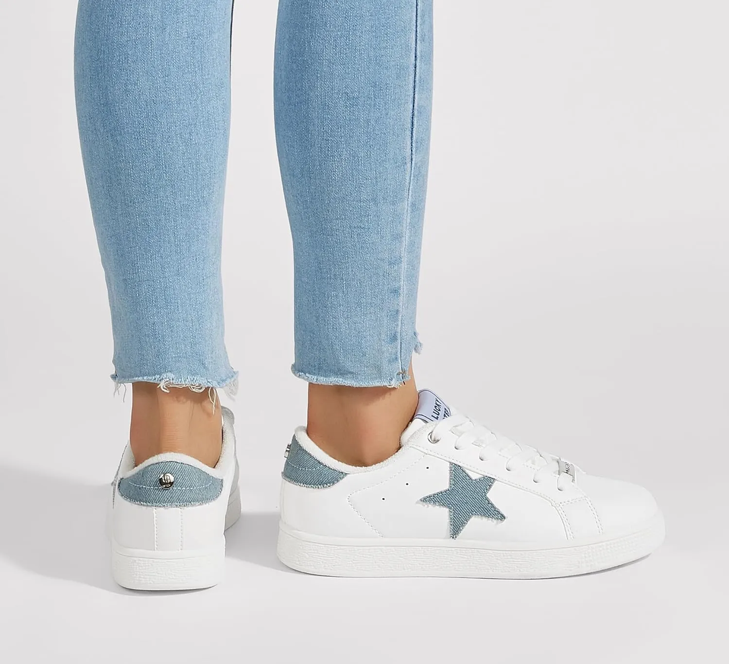 LUCKY STEP Women's Fashion Star Sneaker Lace Up Low Top Comfortable Cushioned Walking Shoes