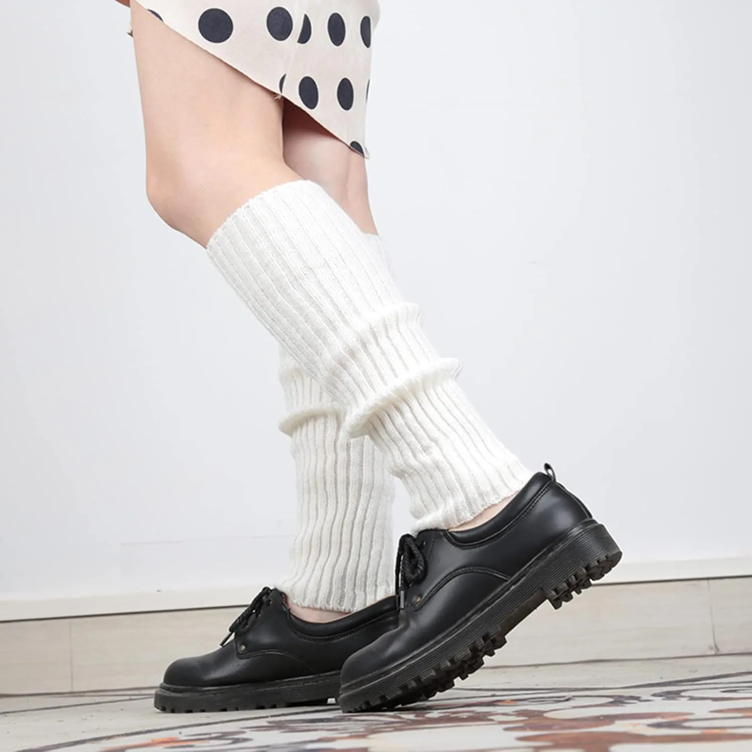 Lunoakvo Women Girls Japanese Style Kawaii Crochet Wool Ball Loose Knitted Leg Warmers Knee High Boot Stockings