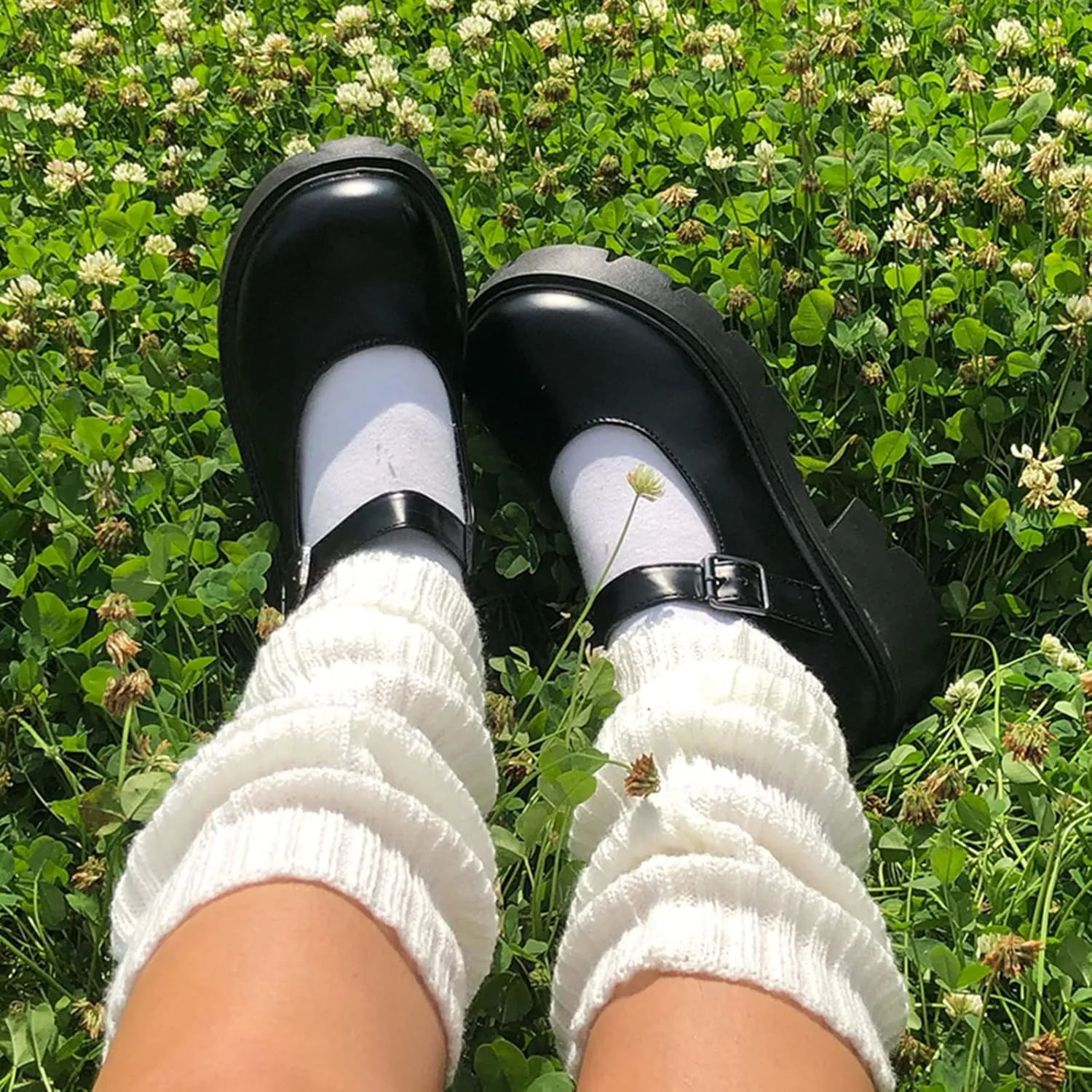 Lunoakvo Women Girls Japanese Style Kawaii Crochet Wool Ball Loose Knitted Leg Warmers Knee High Boot Stockings