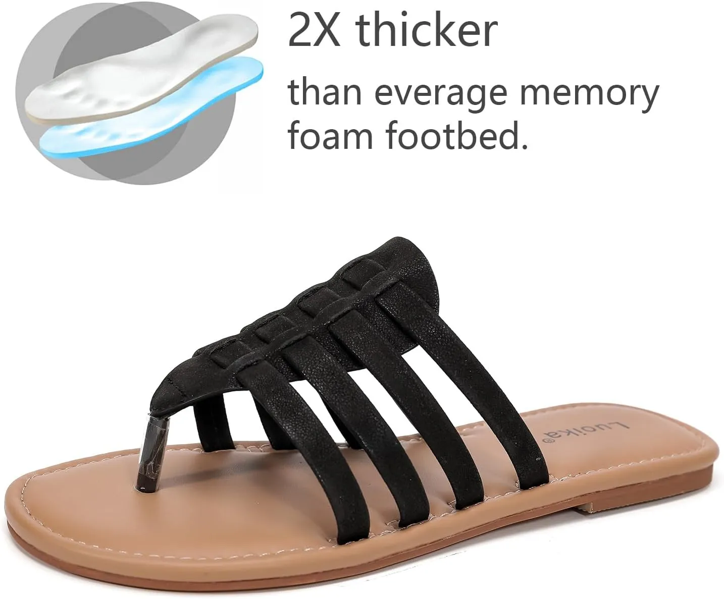 Luoika Women's Wide Width Flat Slides Sandals, Flip Flop Strappy Rhinestone Thong Sandals Comfortable Summer Beach Shoes for Women.
