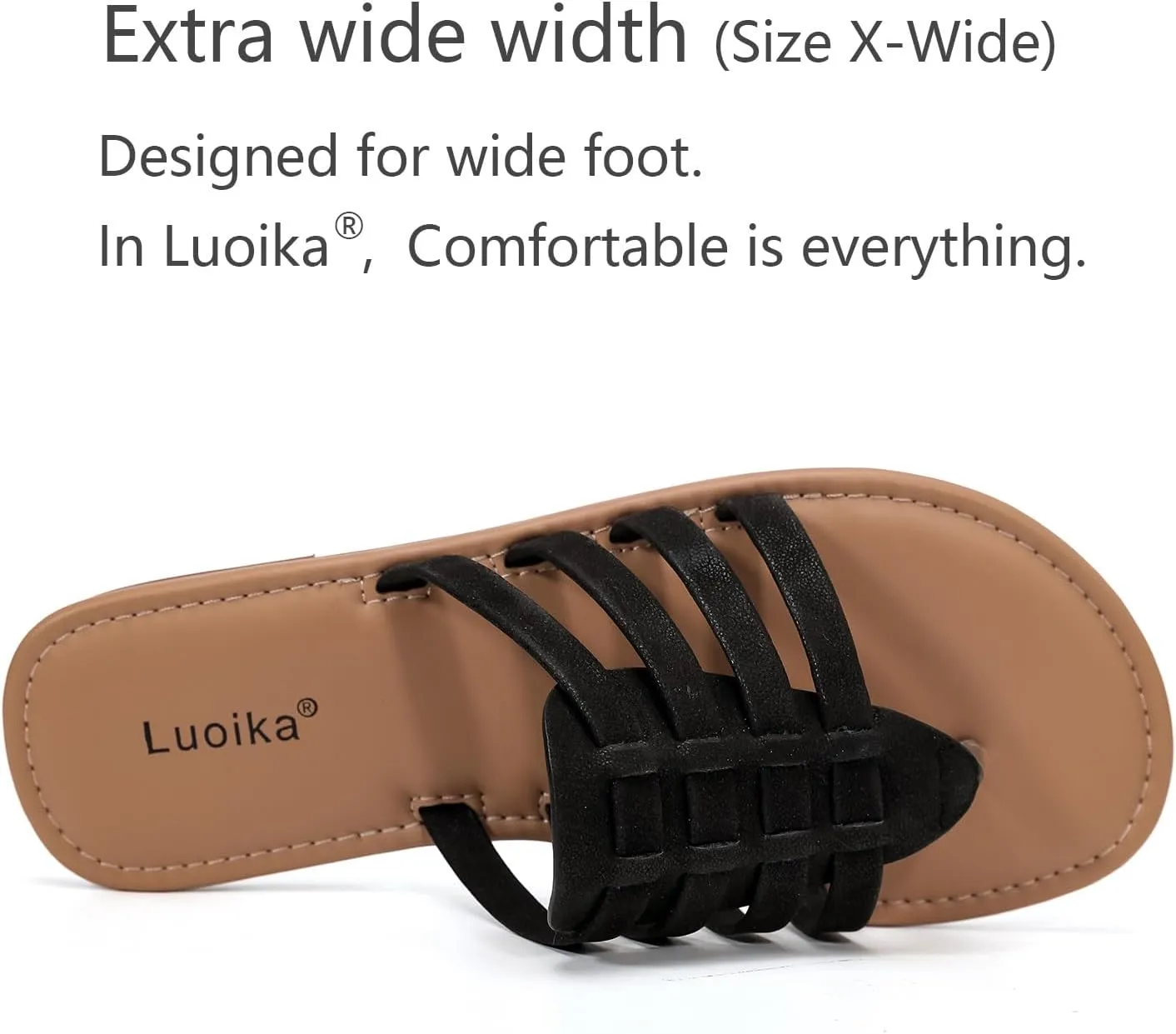 Luoika Women's Wide Width Flat Slides Sandals, Flip Flop Strappy Rhinestone Thong Sandals Comfortable Summer Beach Shoes for Women.