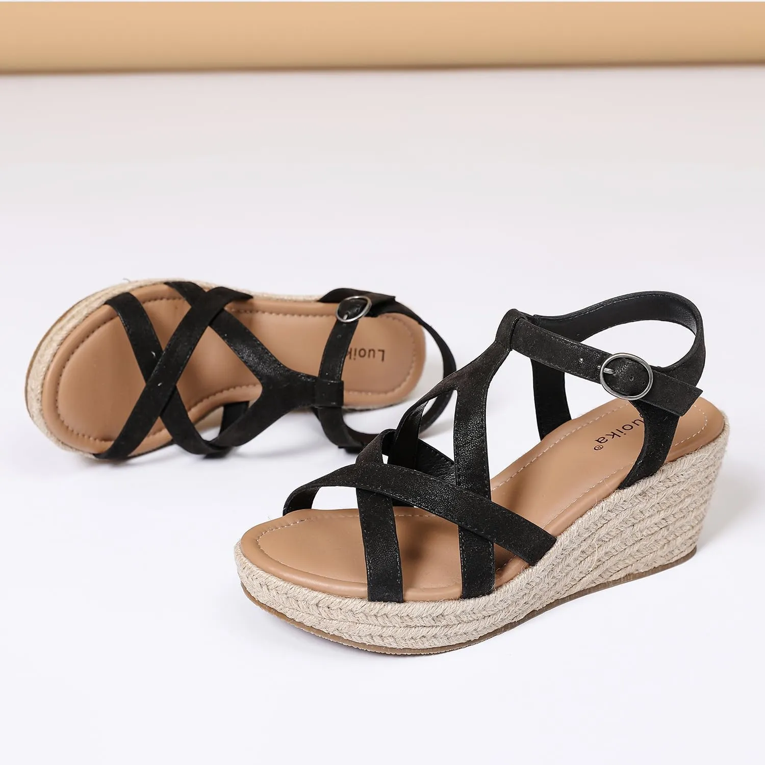 Luoika Women's Wide Width Flat Slides Sandals, Strapy Slide Sandal Slip on Dressy Summer Shoes for Women.