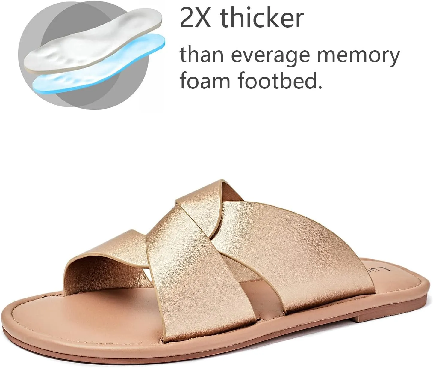 Luoika Women's Wide Width Flat Slides Sandals, Strapy Slide Sandal Slip on Dressy Summer Shoes for Women.