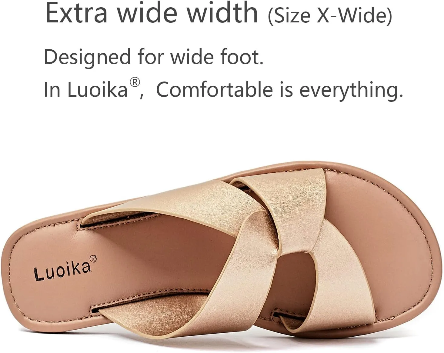 Luoika Women's Wide Width Flat Slides Sandals, Strapy Slide Sandal Slip on Dressy Summer Shoes for Women.