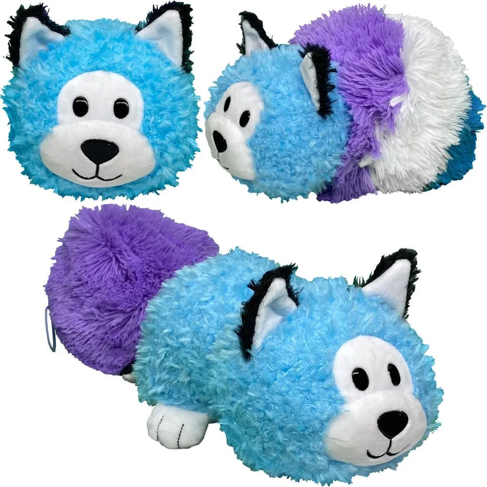 Magic Tails - Purple Cat to Blue Husky - 2-in-1 Animal Plush w/Bonus 3" Baby Org, Stores Items Inside, Flips to Reveal 2nd Character, Kids