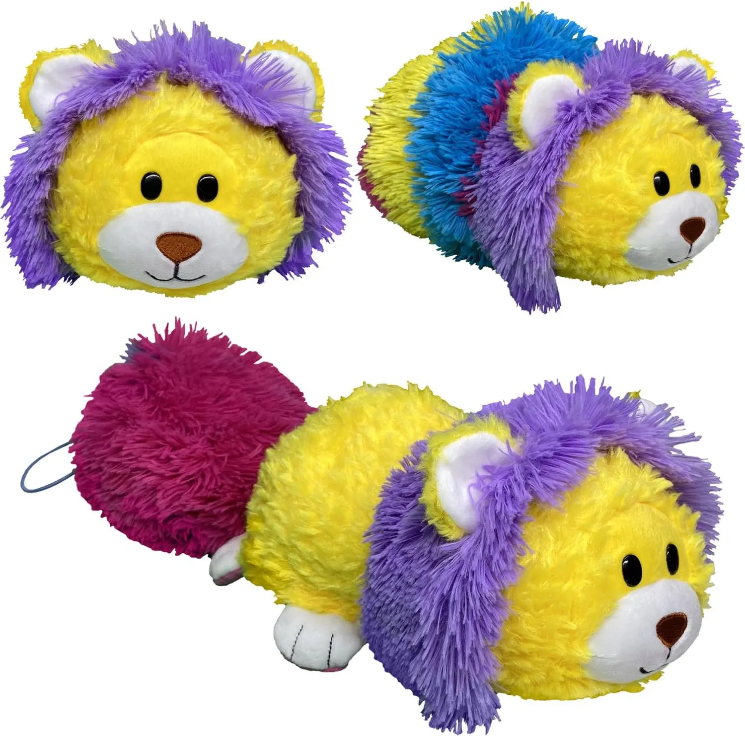 Magic Tails White Unicorn to Yellow Lion - 2-in-1 Animal Plush w/Bonus 3" Baby Org, Stores Items Inside, Flips to Reveal 2nd Character, Kids