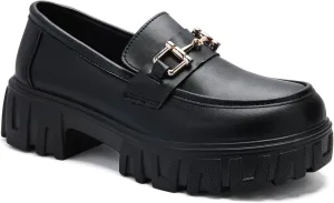 Maichal Platform Loafers for Women Slip On Chunky Heel Lug Sole Shoes Business Work Dressy Loafers with Chain