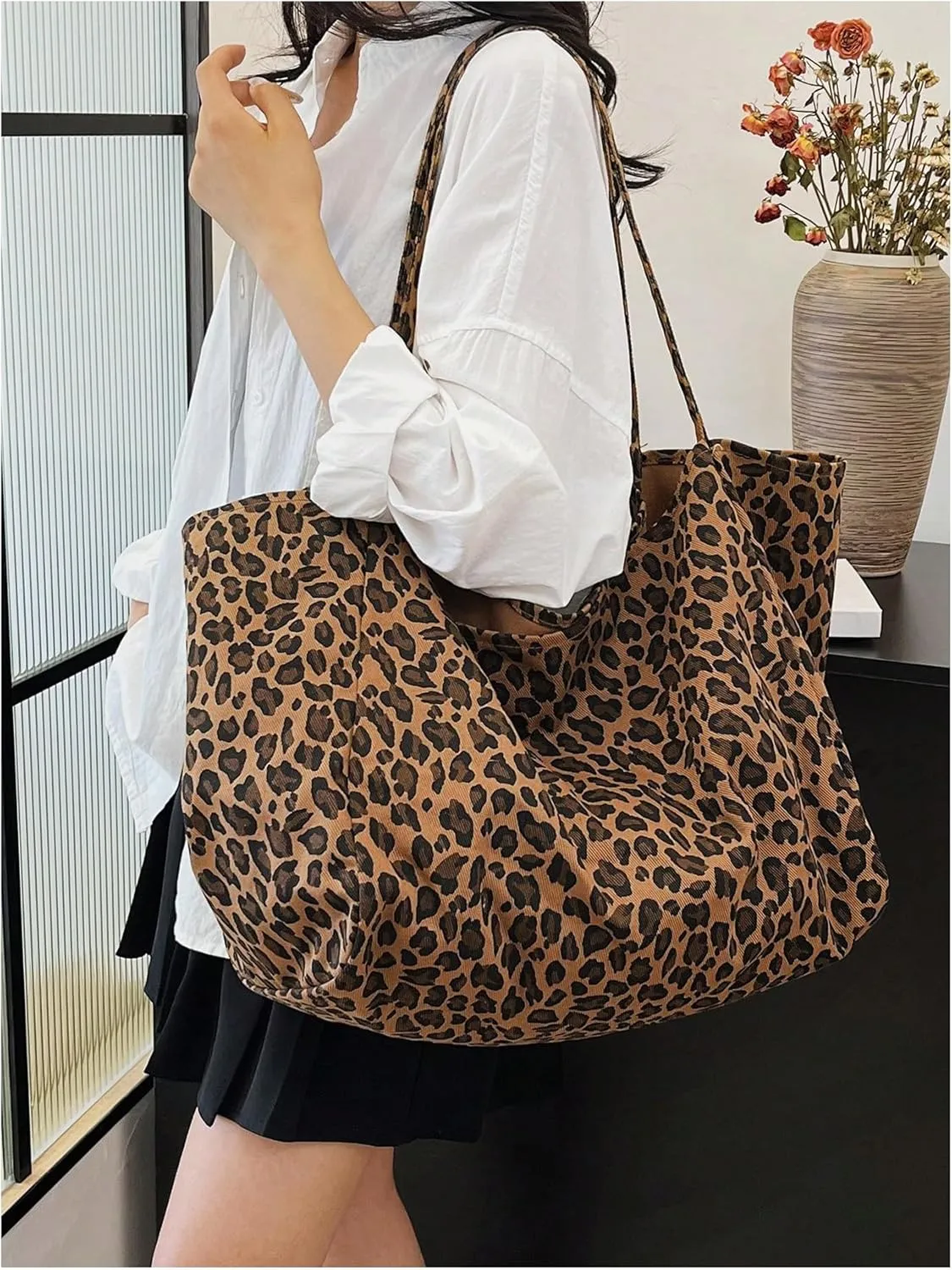 MakeMeChic Women's Leopard Tote Bag Cheetah Oversize Shoulder Bag Weekender Bag