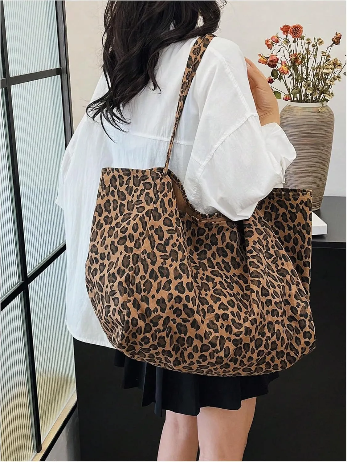MakeMeChic Women's Leopard Tote Bag Cheetah Oversize Shoulder Bag Weekender Bag