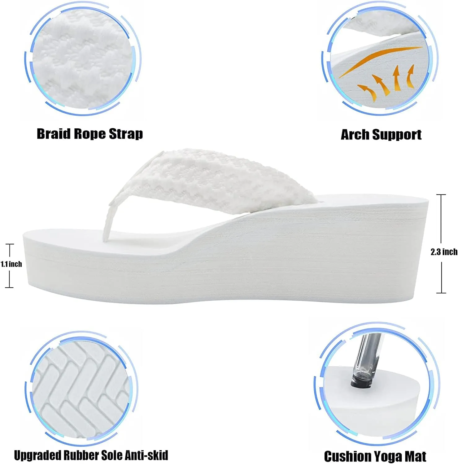 MALIDA Womens Wedge Arch Support Flip Flops Cushion Soft Rubber Midsole Platform Thong Sandals with Rubber Sole