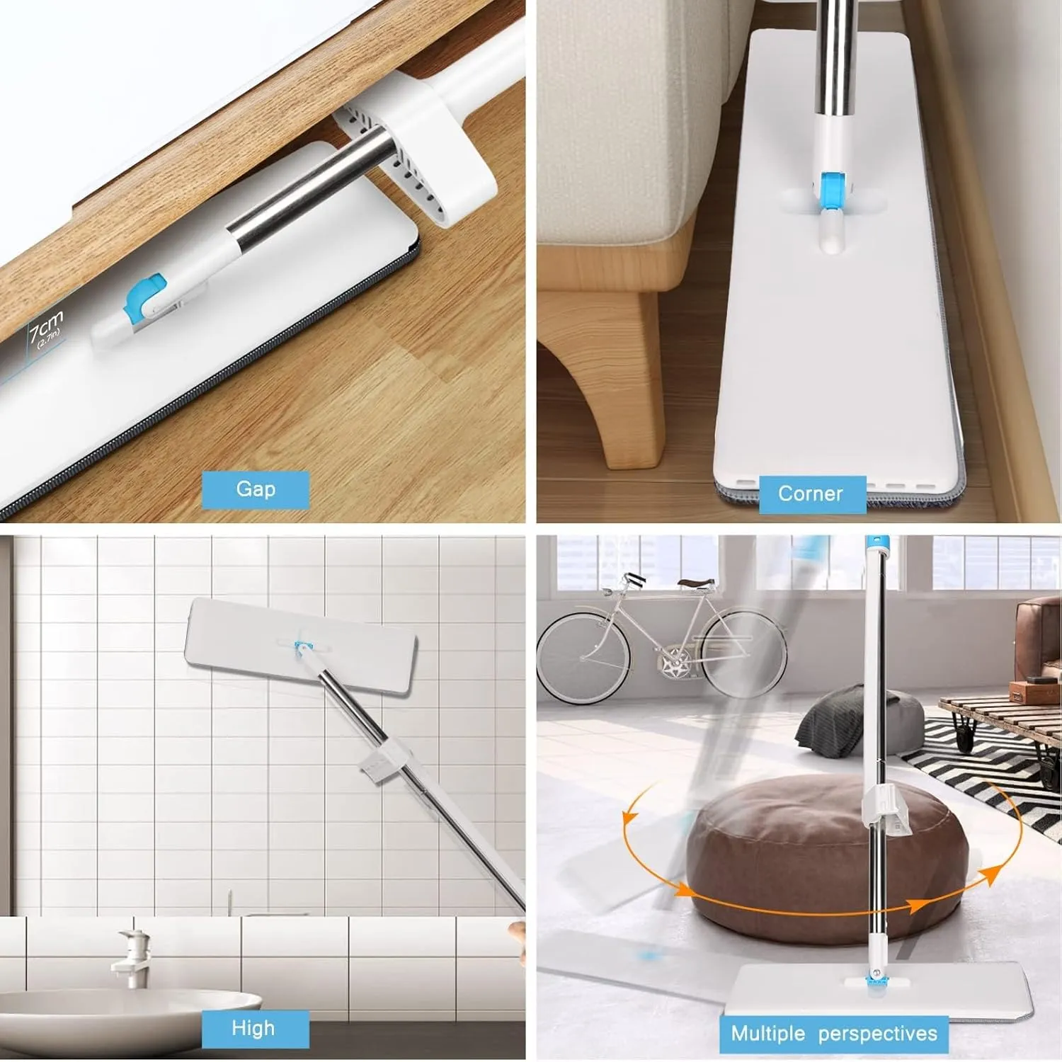 Masthome Self Wringing Flat Mop, Hands-Free Microfiber Floor Mops with 6 Reusable Mop Pads and 1 Scraper, Dust Mops for Hardwood, Laminate, Tile Floor Cleaning