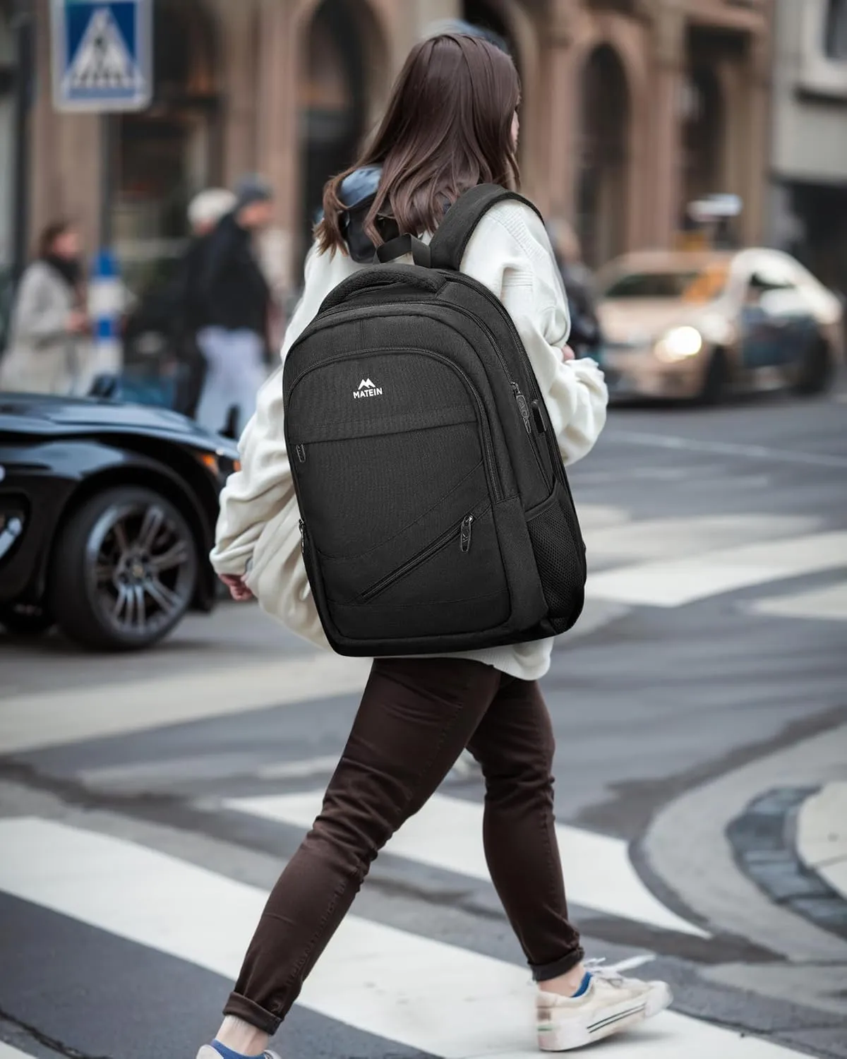 MATEIN 50 L Business Travel Laptop Backpack TSA Approved, 18.4 Inch Anti Theft Carryon Backpack for Men Women, Extra Large Work Bag with USB Port and Luggage Strap, Black