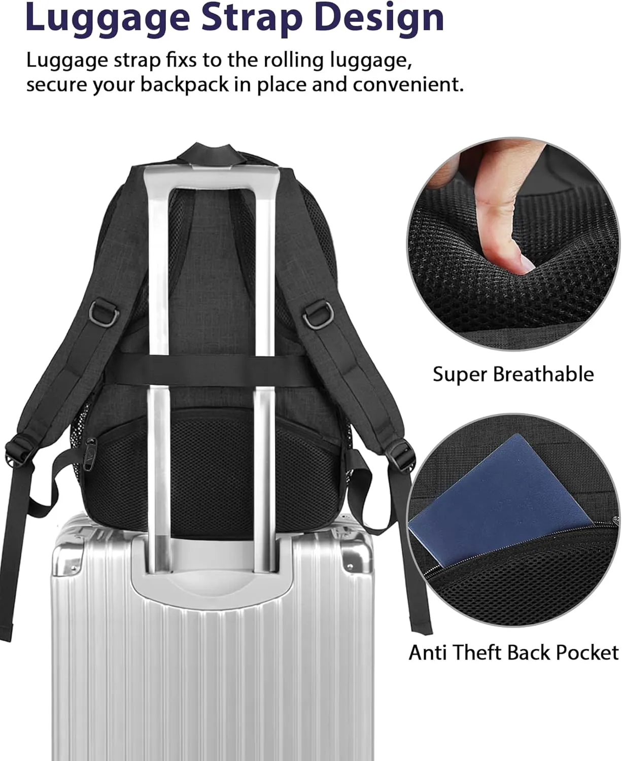 MATEIN 50 L Business Travel Laptop Backpack TSA Approved, 18.4 Inch Anti Theft Carryon Backpack for Men Women, Extra Large Work Bag with USB Port and Luggage Strap, Black