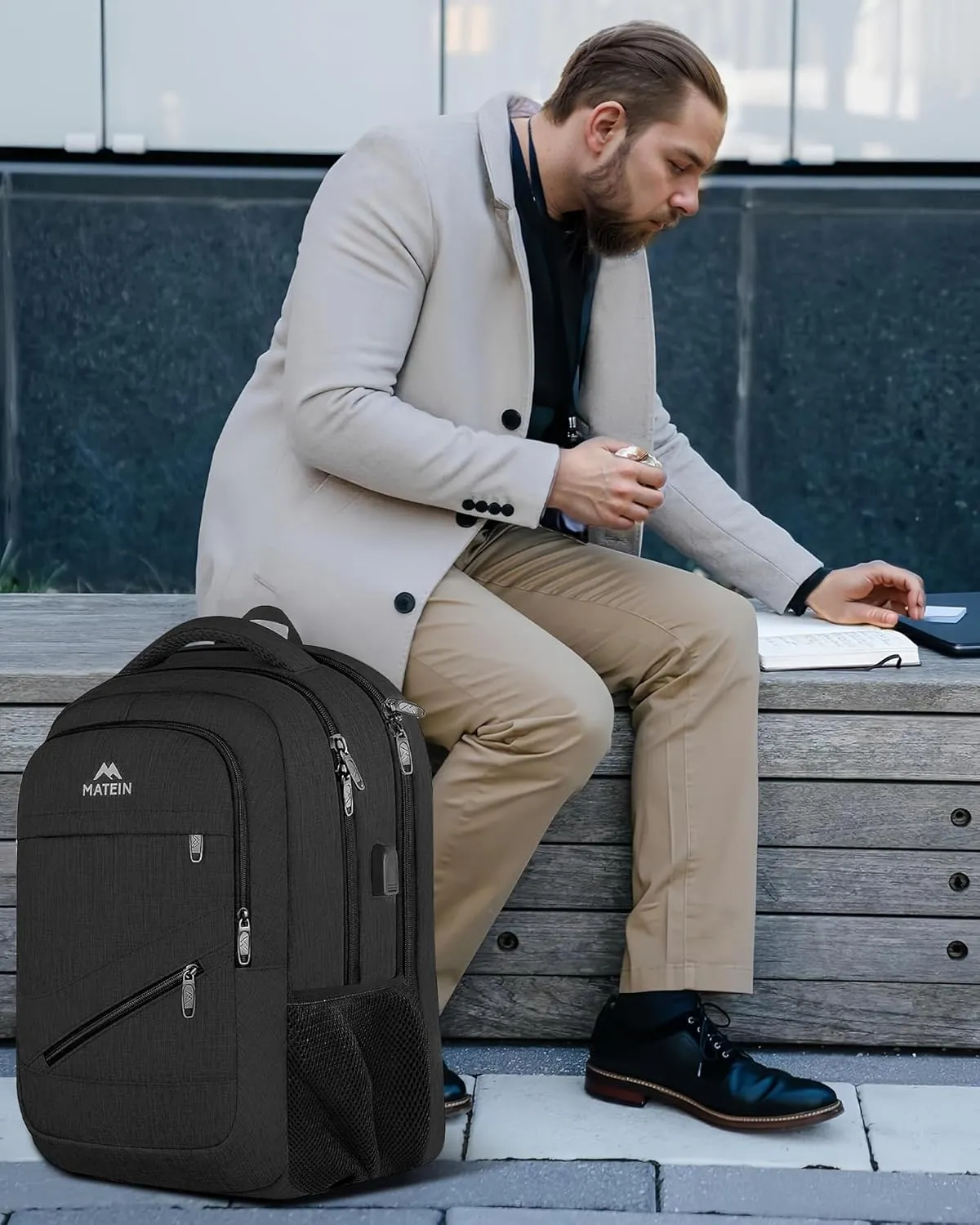 MATEIN 50 L Business Travel Laptop Backpack TSA Approved, 18.4 Inch Anti Theft Carryon Backpack for Men Women, Extra Large Work Bag with USB Port and Luggage Strap, Black