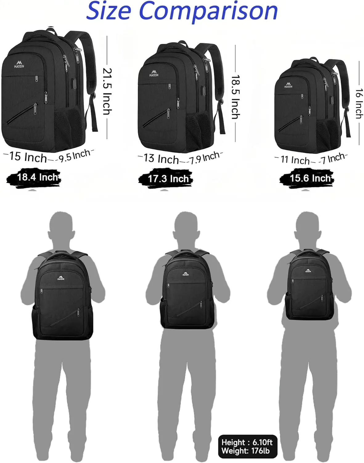 MATEIN 50 L Business Travel Laptop Backpack TSA Approved, 18.4 Inch Anti Theft Carryon Backpack for Men Women, Extra Large Work Bag with USB Port and Luggage Strap, Black