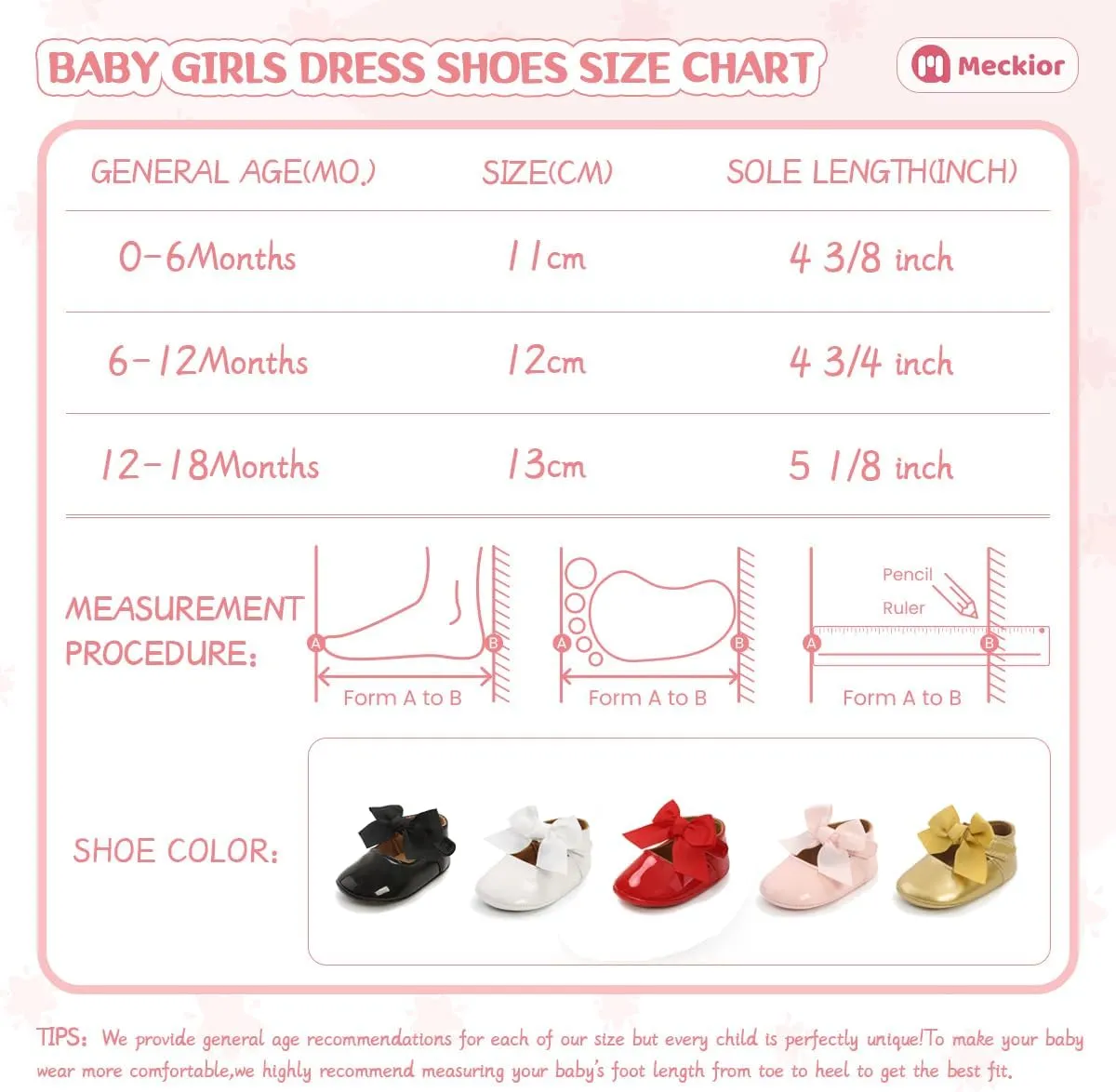 Meckior Infant Baby Girls Soft Sole Bowknot Princess Wedding Dress Mary Jane Flats Prewalker Newborn Light Baby Sneaker Shoes