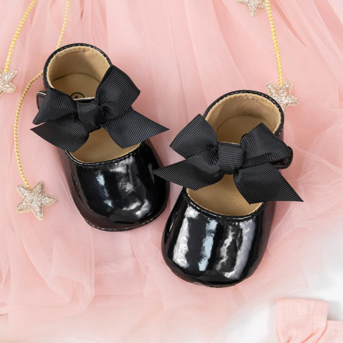 Meckior Infant Baby Girls Soft Sole Bowknot Princess Wedding Dress Mary Jane Flats Prewalker Newborn Light Baby Sneaker Shoes