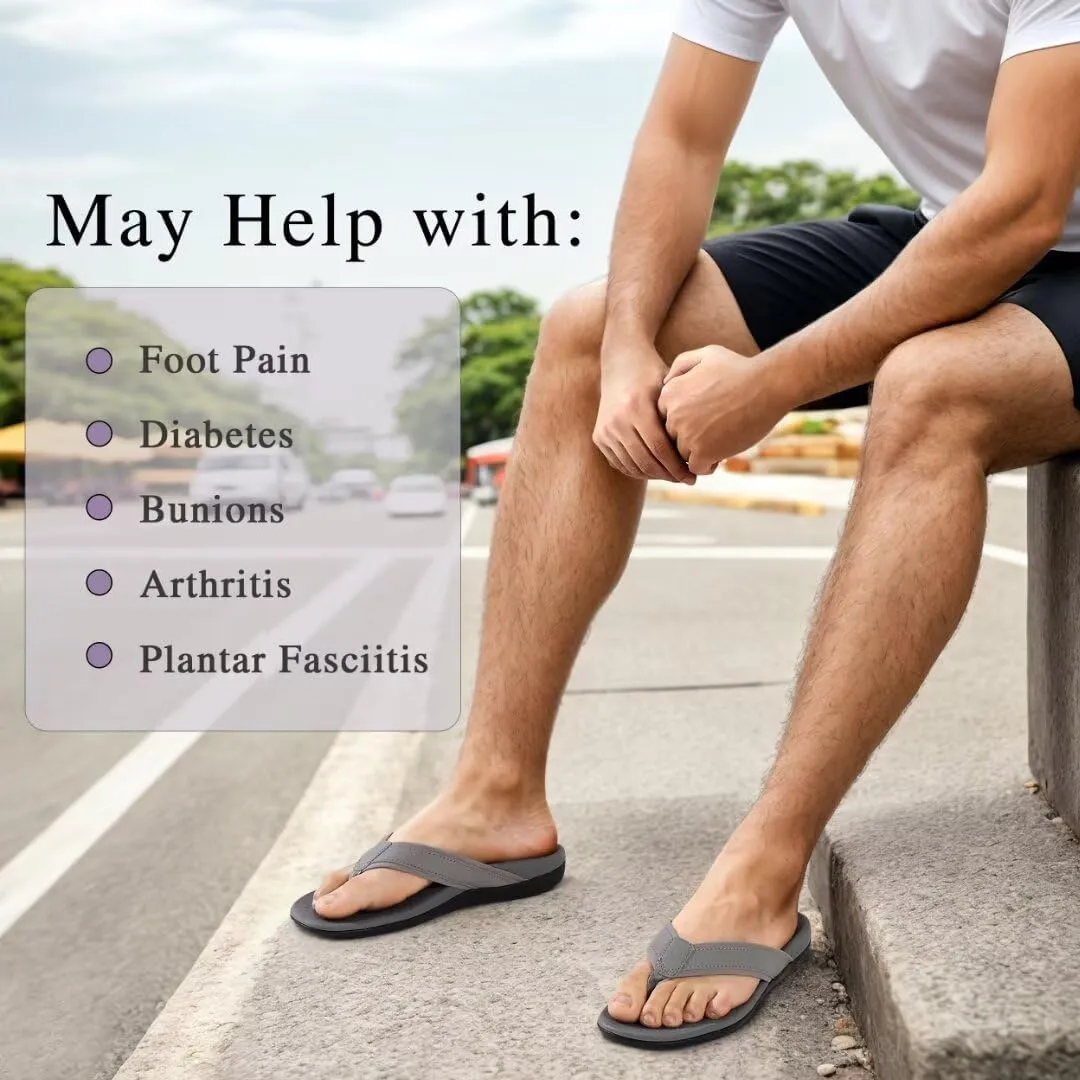 MEGNYA Comfortable Orthotic Plantar Fasciitis Toe Post for Mens, Lightweight Casual Sandals for Foot and Heel Pain Relief, Orthopedic Walking Flip-Flops with Arch Support