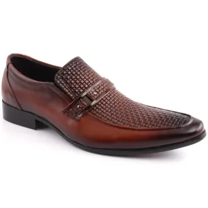 Men “SHAD” Textured Vamp Moc Toe Formal Dual Shade Buckle  Loafer Shoes