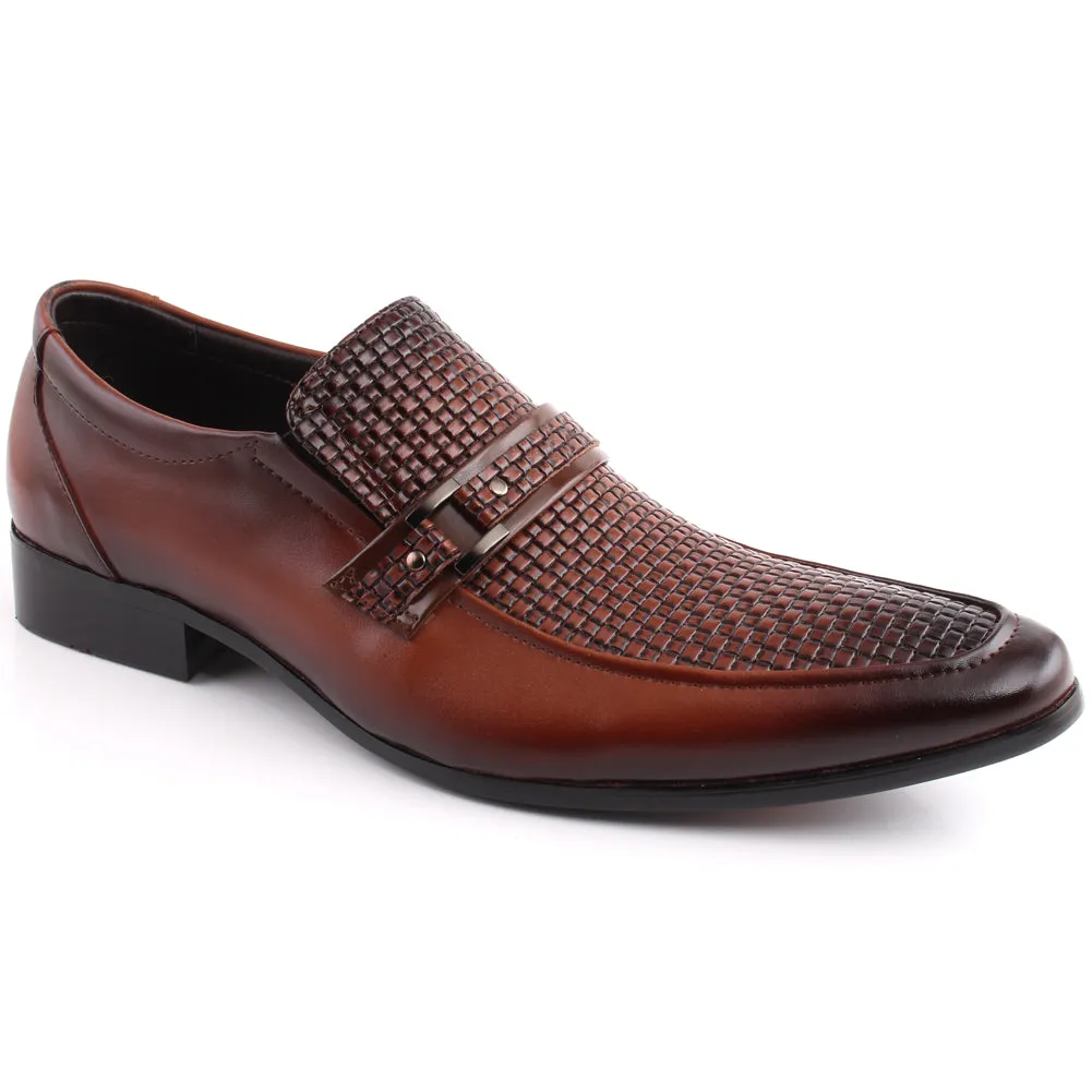 Men “SHAD” Textured Vamp Moc Toe Formal Dual Shade Buckle  Loafer Shoes