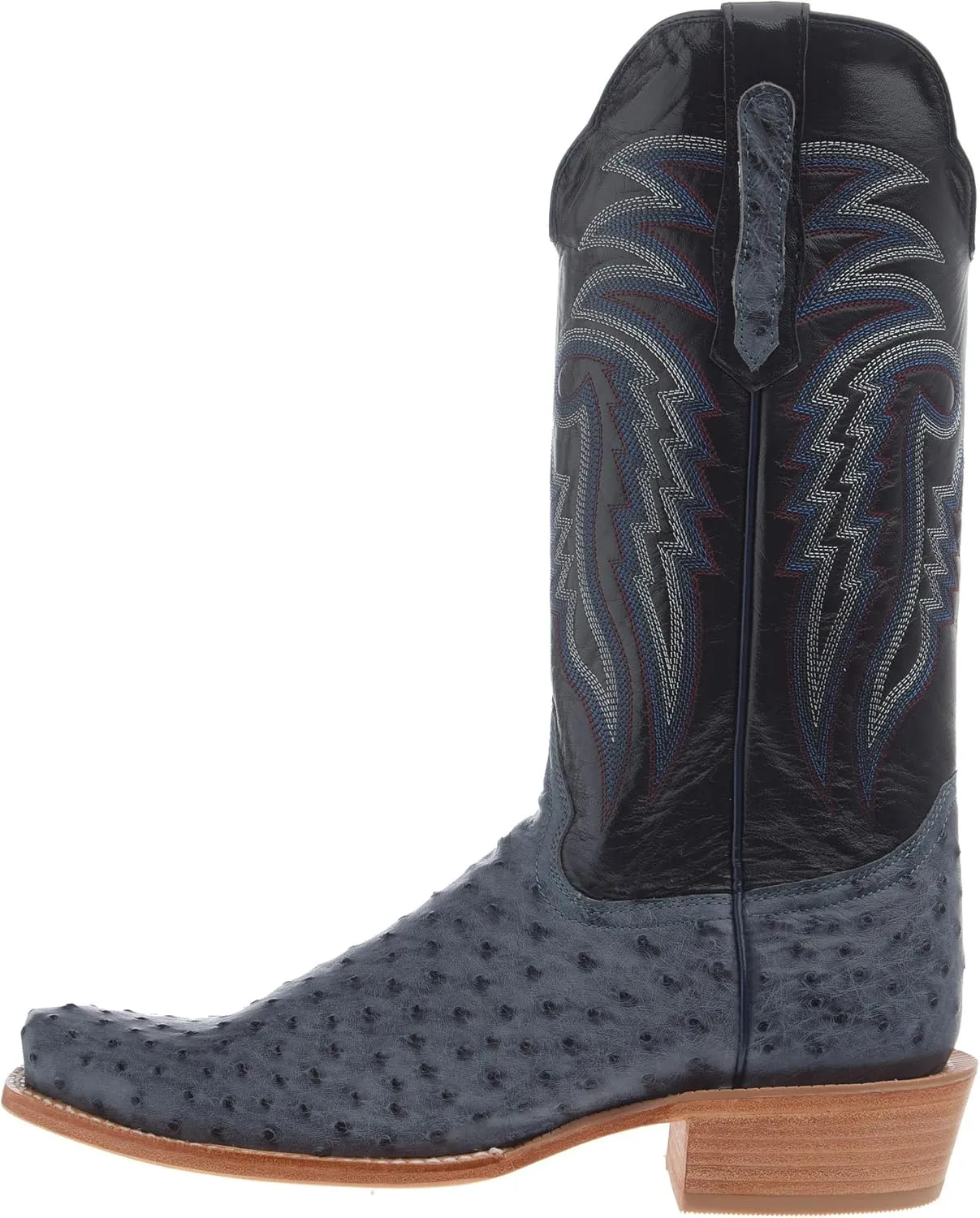 Men`s American Blue Jean Full Quill Ostrich 13In Navy Goat Top Boot