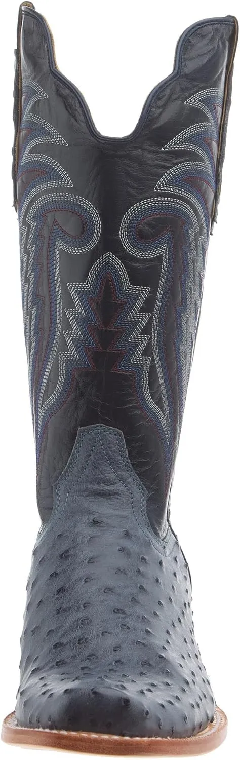 Men`s American Blue Jean Full Quill Ostrich 13In Navy Goat Top Boot