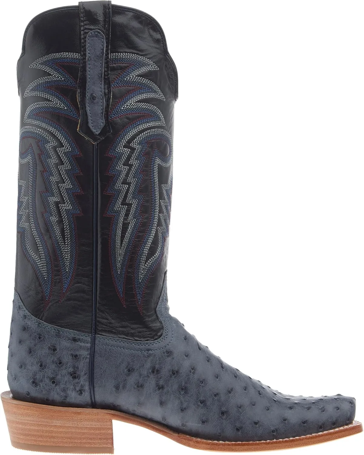 Men`s American Blue Jean Full Quill Ostrich 13In Navy Goat Top Boot