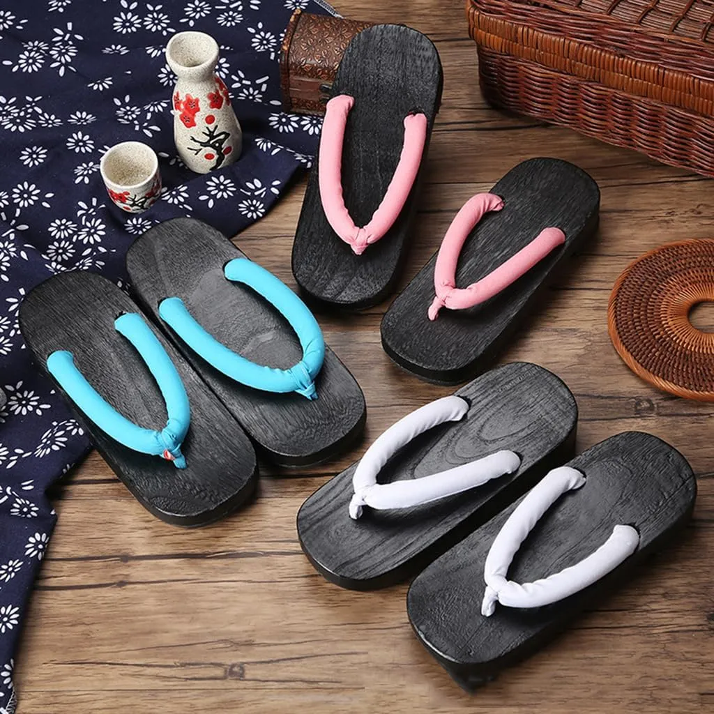 Men's and Women's Wooden Clogs Japanese Flip Flops,Flat Shoes Japanese Traditional Clogs Geta Sandals Traditional Round Headed Wooden Clogs Slippers(Size:EU 38,Color:Rrose red)