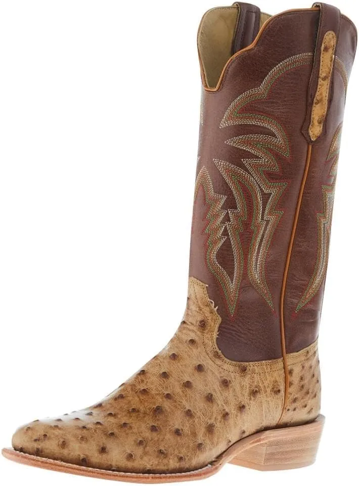 Men's Antique Saddle Full Quill Ostrich Round Toe 13in Sunset Tan Top Tan 13 D