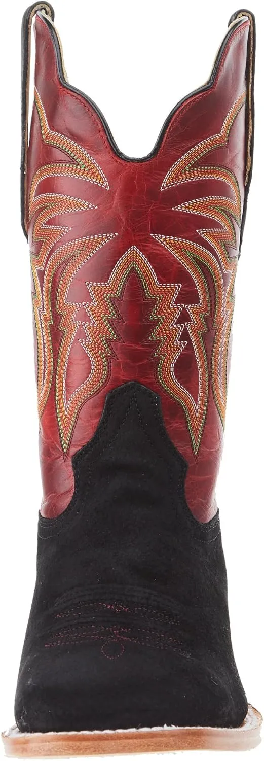 Men's Black Boar 11in Barn Red Cowhide Top Square Toe Boot