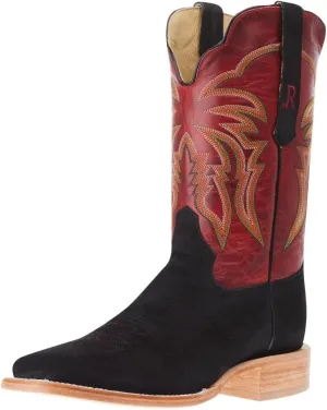 Men's Black Boar 11in Barn Red Cowhide Top Square Toe Boot