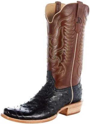 Men's Black Full Quill Ostrich 13" Cognac Sinatra Top Boot Tan 10.5 B