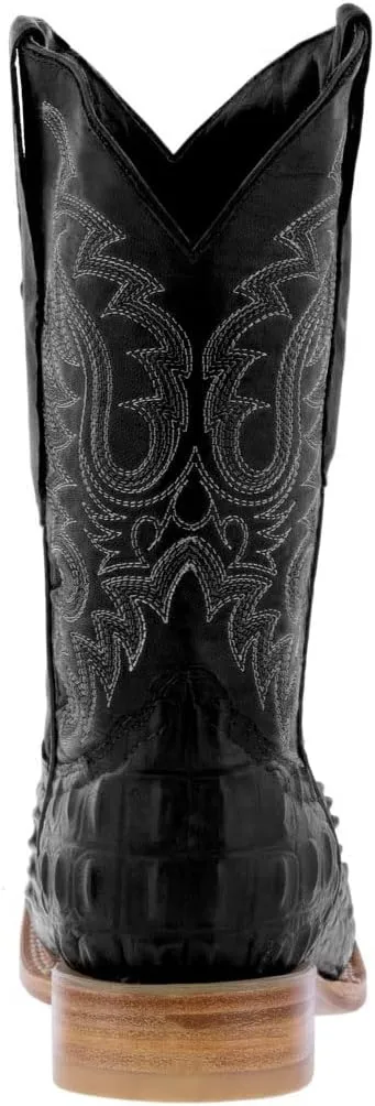 Mens Black Western Leather Cowboy Boots Crocodile Back Print Square