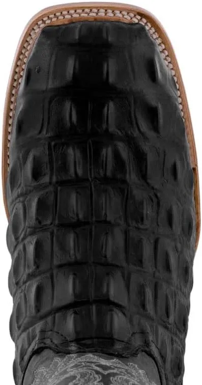 Mens Black Western Leather Cowboy Boots Crocodile Back Print Square