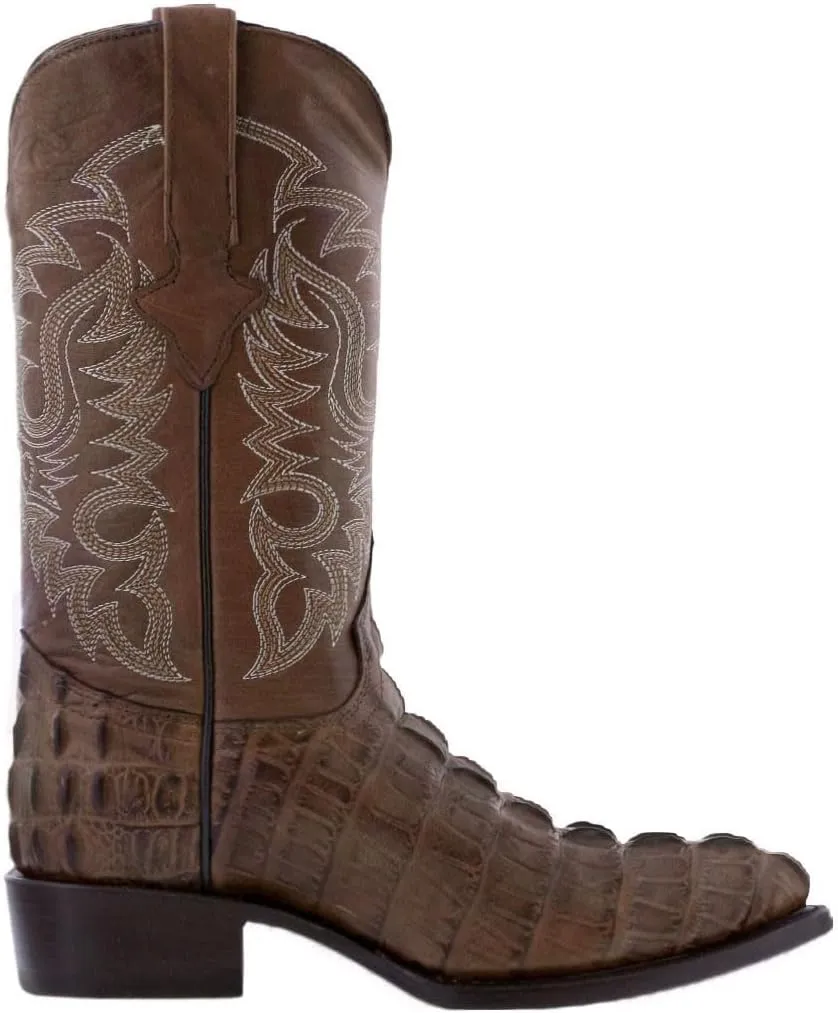 Mens Brown Western Leather Cowboy Boots Crocodile Tail Print J Toe
