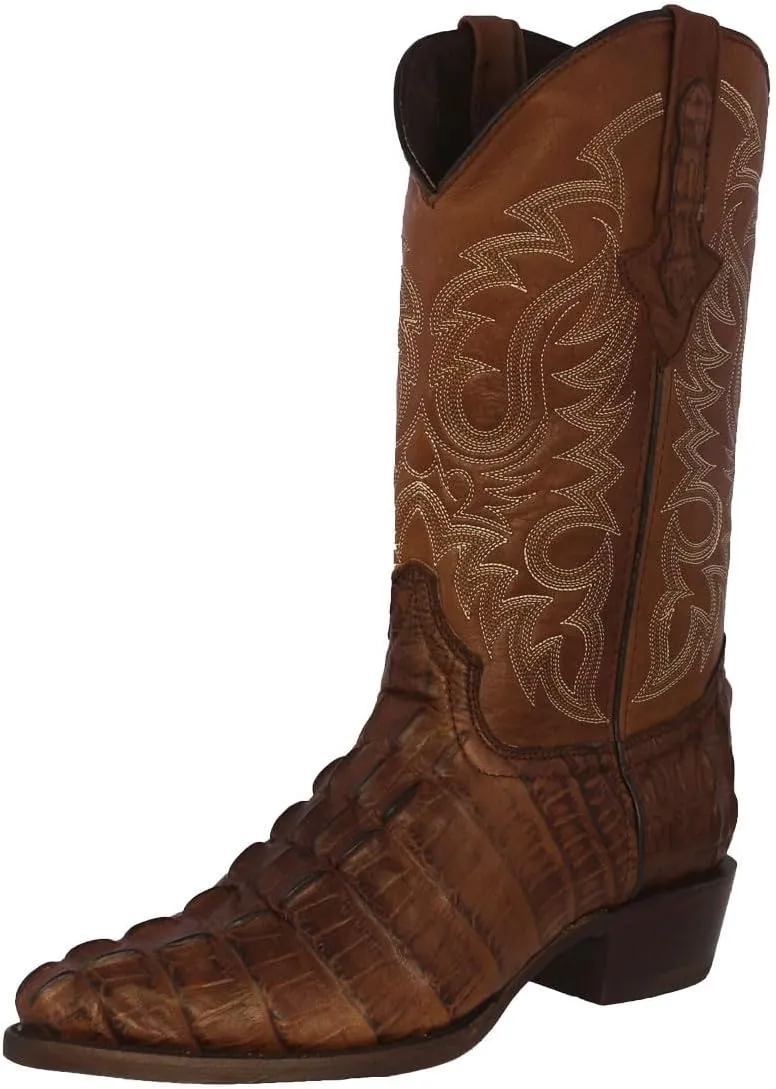 Mens Brown Western Leather Cowboy Boots Crocodile Tail Print J Toe