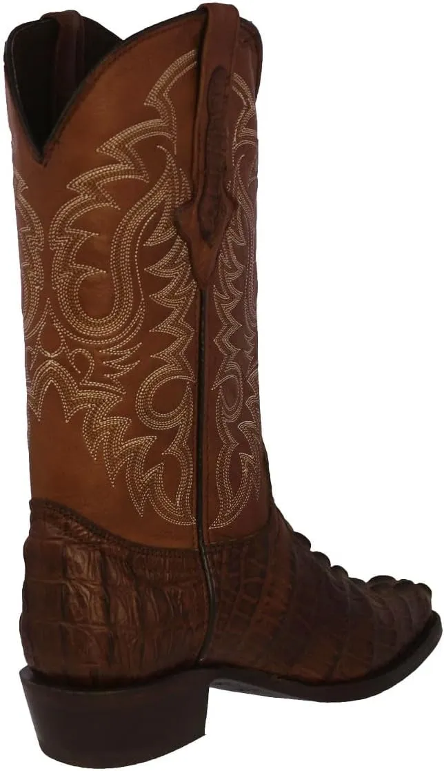 Mens Brown Western Leather Cowboy Boots Crocodile Tail Print J Toe