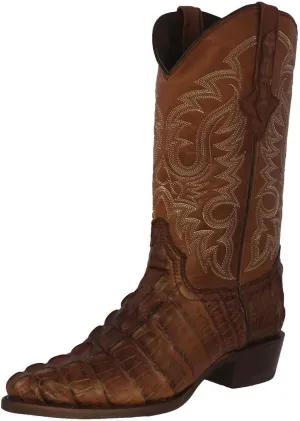 Mens Brown Western Leather Cowboy Boots Crocodile Tail Print J Toe