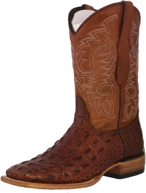 Mens Cognac Western Leather Cowboy Boot Crocodile Back Print Square 10 D(M) US