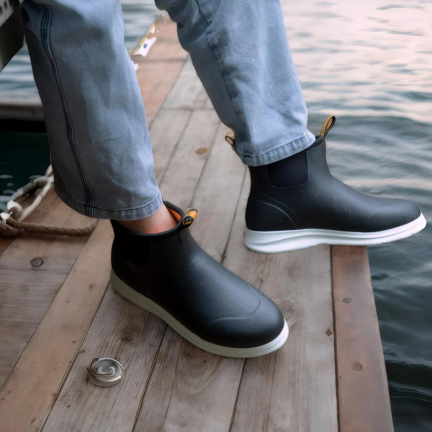 Men's Deck Boots, Lightweight Waterproof Fishing Rain Boots, Anti-Slip Rubber Shoes with Breathable 3mm Neoprene Lining Fishing, Boating, Size 7-14