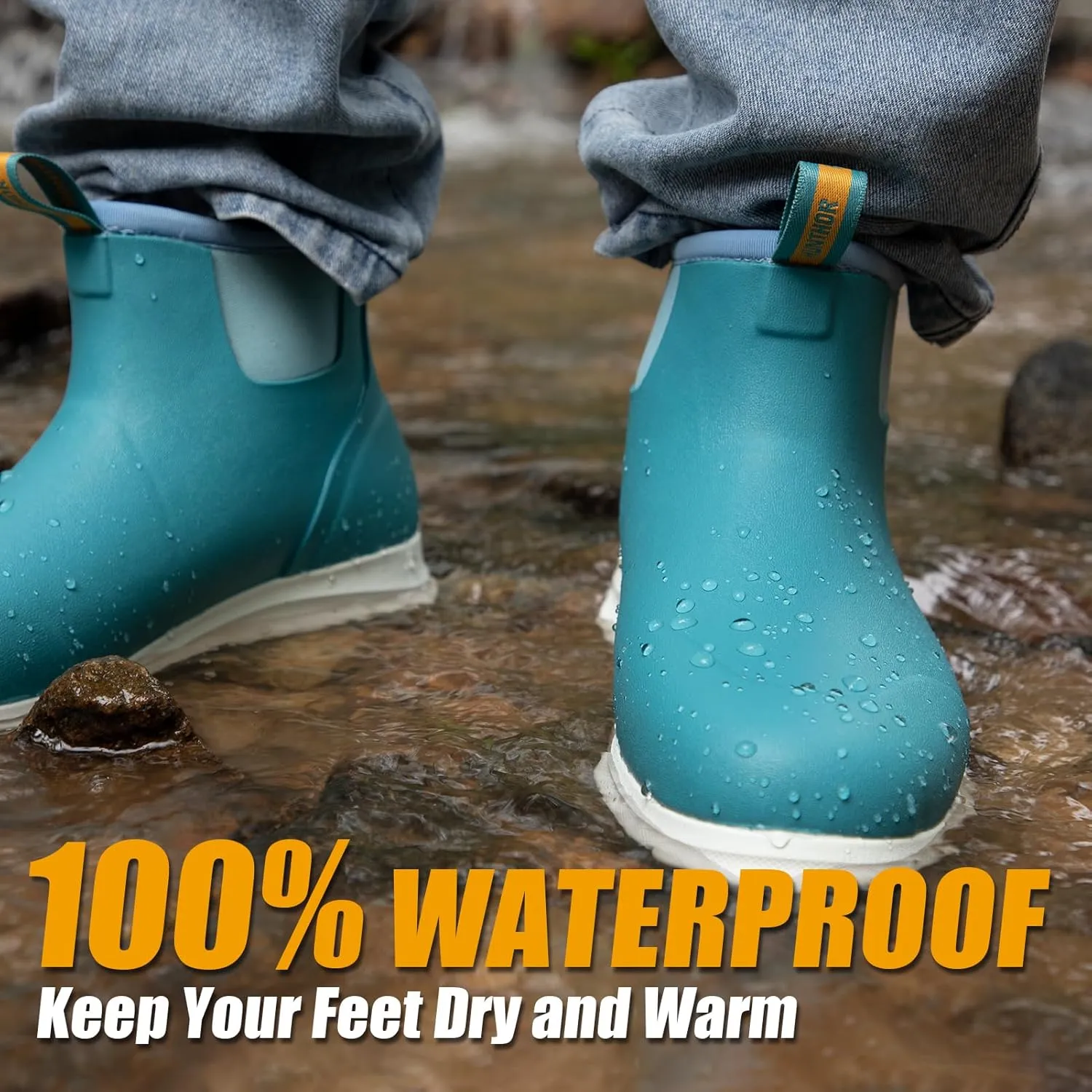 Men's Deck Boots, Lightweight Waterproof Fishing Rain Boots, Anti-Slip Rubber Shoes with Breathable 3mm Neoprene Lining Fishing, Boating, Size 7-14