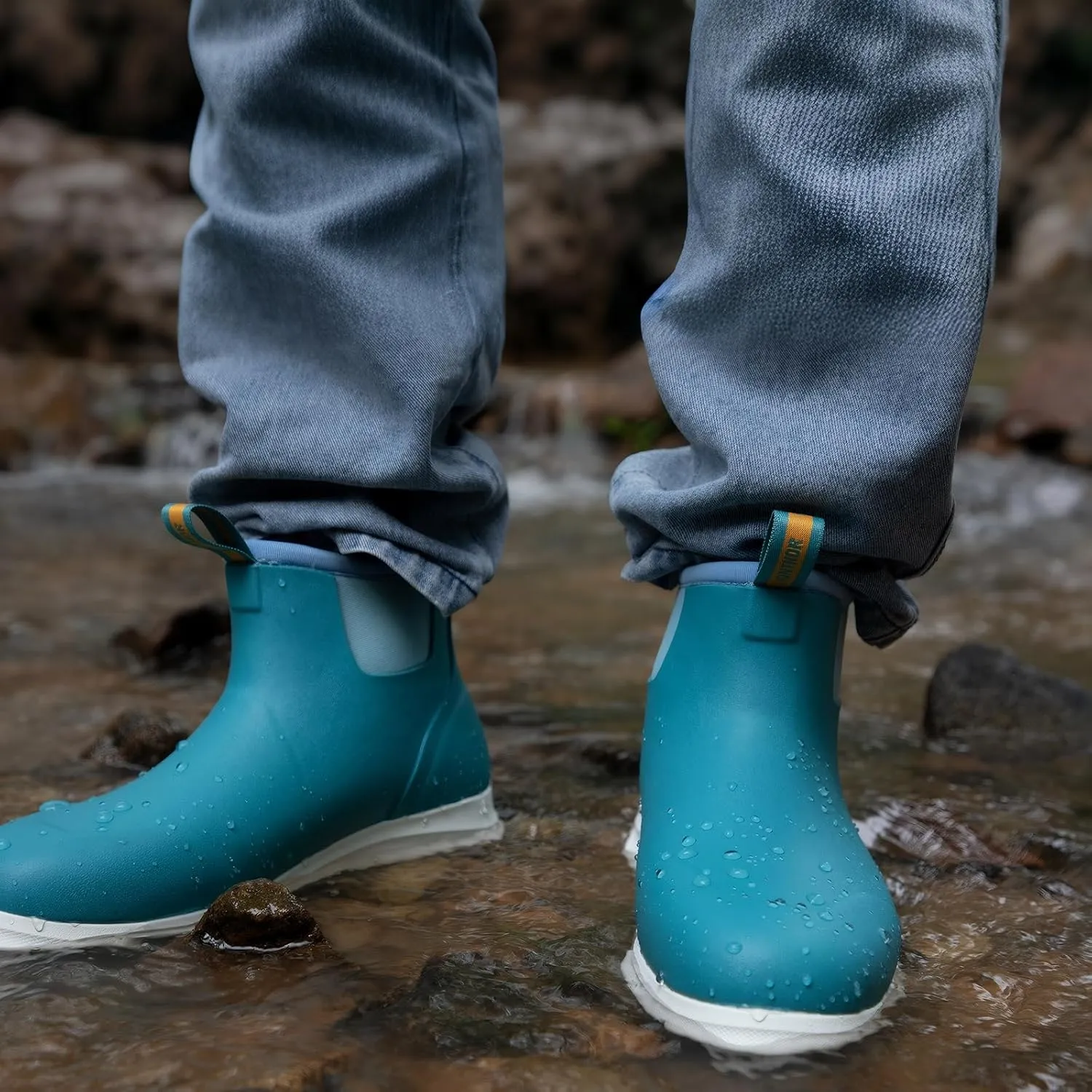 Men's Deck Boots, Lightweight Waterproof Fishing Rain Boots, Anti-Slip Rubber Shoes with Breathable 3mm Neoprene Lining Fishing, Boating, Size 7-14