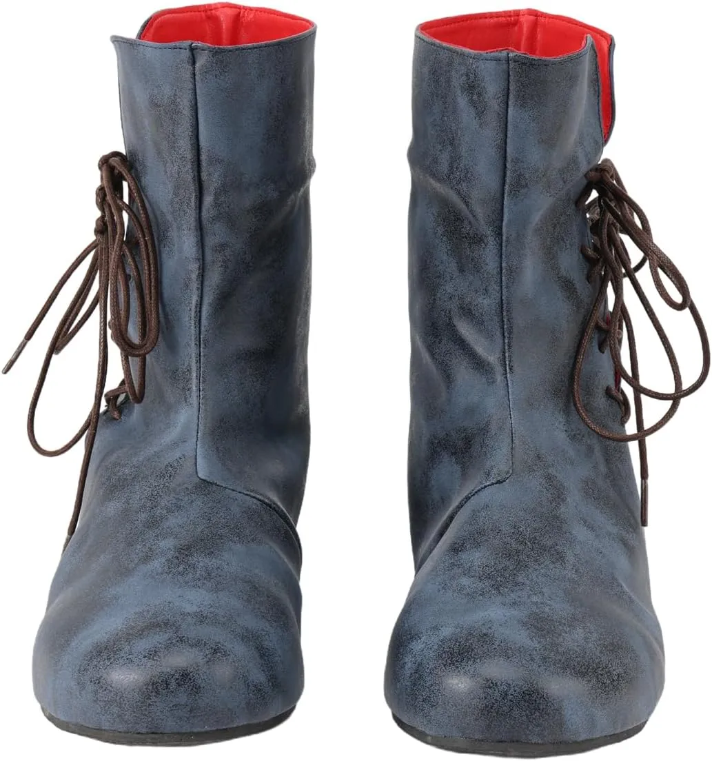 Mens Faux Leather Lace-up Renaissance Boots Viking Medieval Short Boot for Halloween
