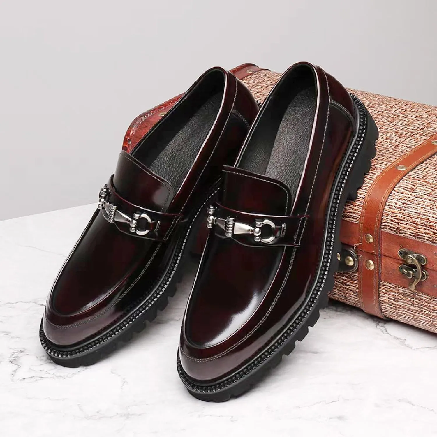 Men's Flat Loafers,Platform Loafers,Burgundy Loafers