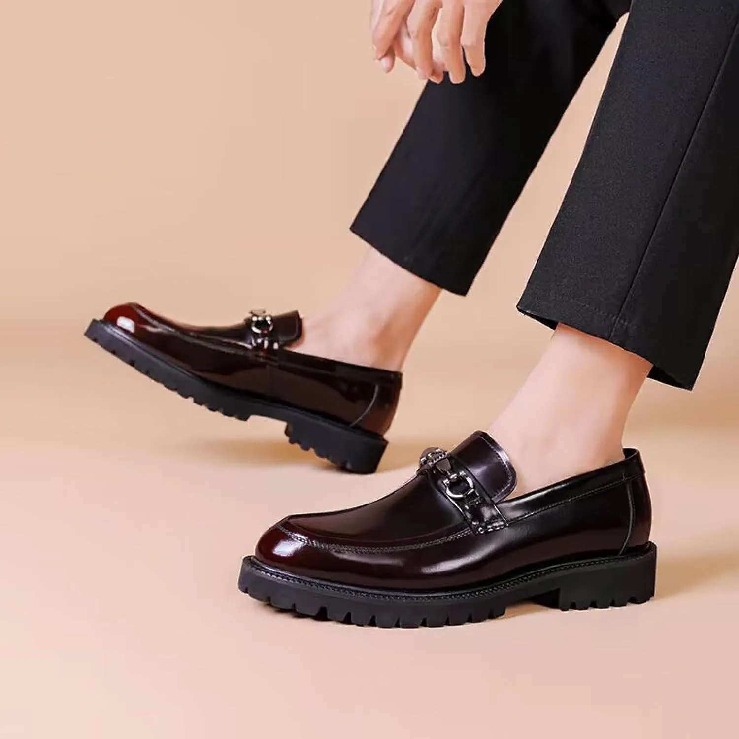 Men's Flat Loafers,Platform Loafers,Burgundy Loafers