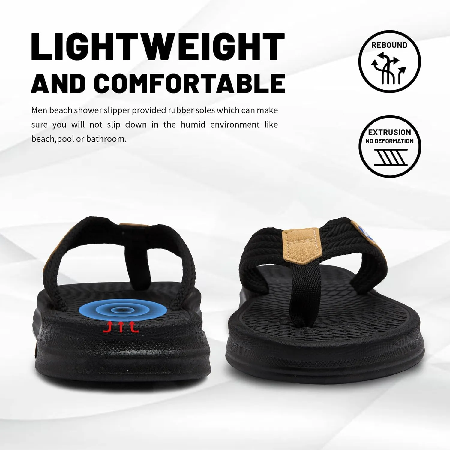 Mens Flip Flops Comfort Classical Beach Summer Sandals Open Toe Thong Slippers with Soft Cushion