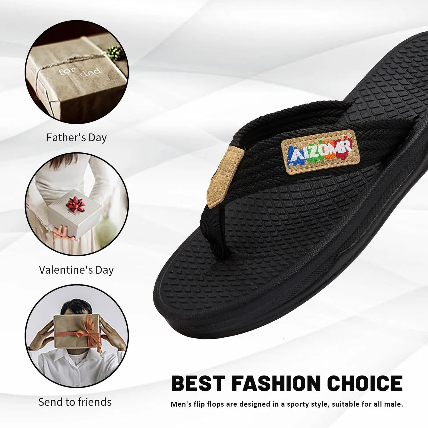 Mens Flip Flops Comfort Classical Beach Summer Sandals Open Toe Thong Slippers with Soft Cushion